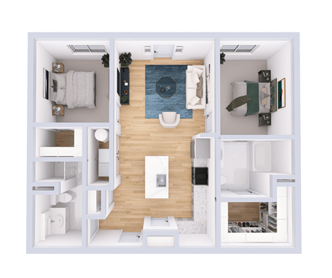 Floor plan for 2 beds, 2 baths, 816 sqft